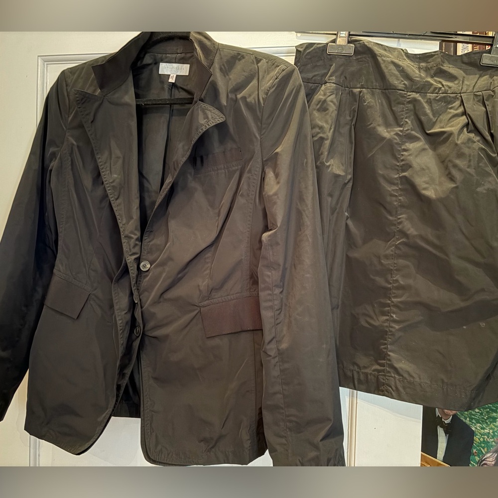 STRENESSE Black silk parachute suit, blazer and skirt